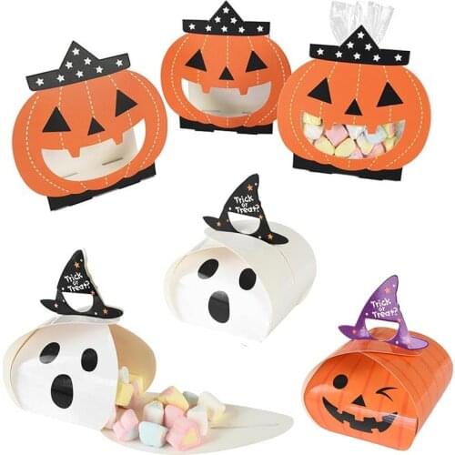 8-10Pcs Halloween Candy Paper Gift Boxes Trick or Treat Kids Gift Pumpkin Ghost Candy Bags Halloween Party Decoration Supplies