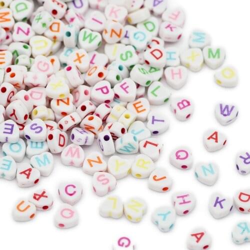 4x7MM White Mixed Letter Alphabet Acrylic Heart Shape Loose Spacer Beads For Jewelry Making DIY Bracelets Necklace Accessories