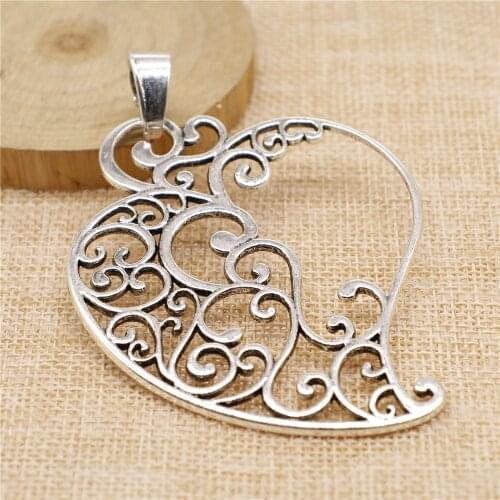Charms for Jewelry Making Findings Handmade DIY Craft 1pcs Antique Silver Color 90x61mm Carved Peach Heart Charms Pendant