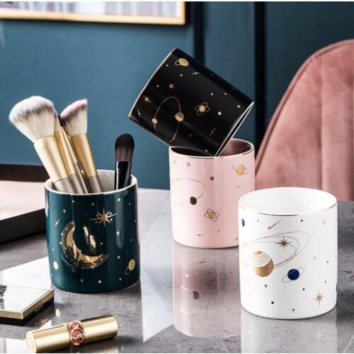 Nordic Ceramic Pen Holder Kids Stationery Pencil Desk Set Makeup Organizer Offices School Containe