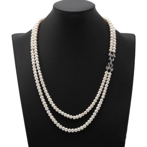 Double-strand 7-7.5mm White Flatly Round Freshwater Pearl Necklace Wedding Gifts
