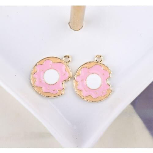 10pcs 17*12mm Diy Accessories Enamel Doughnut Charms Bracelet Jewelry Small Hanging Donut Small Earring Pendant
