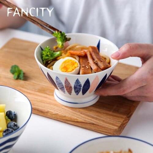 FANCITY Japanese ceramic bowl single cute rice bowl noodle bowl small bowl high-footed bowl hat bowl creative personality househ