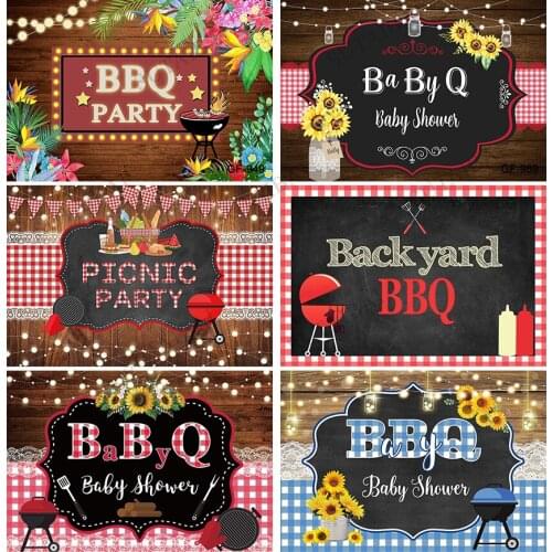 Picnic Birthday Party Backdrop Baby Shower BBQ Rustic Wood Red Gingham Photography Background Summer Park Decoration