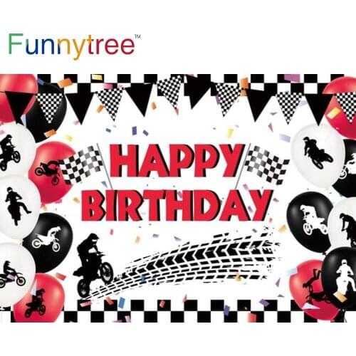 Funnytree Happy Birthday Party Race Motorcycle Banner Balloon Boy Baby Shower Decorations Backdrop Newborn Photography Props