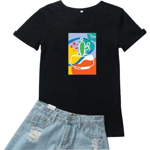 Cartoon Cactus Tee Shirt Femme Watercolor Painting Women Tshirt Fashion Harajuku Aesthetic Women T-shirts Graphic Tees Women