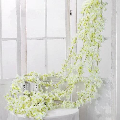 Artificial Flower Cherry Blossom Rattan Wedding Restaurant Festival Garden String Decoration Wall Door Hanging Home Decor Spring