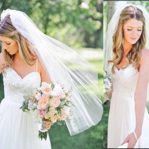 Short Wedding Veil Cut Edge Tulle Cheap Bridal Veil