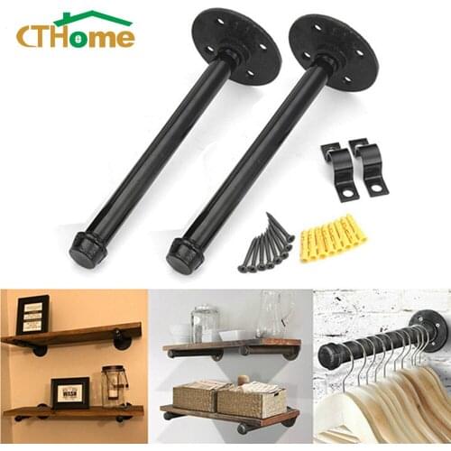 2pcs Pipe Shelf Bracket Iron Black Northern Europe Industry Tube Rack Mounting Storage Holders Racks Wall Shelf Support Bracket