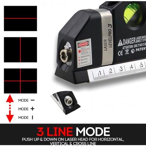3 in 1 Laser Level Cross Line Ruler With Measuring Plumb/Level/45-Degree Locking 8-foot Measuring Tape W/ Precision Graduations