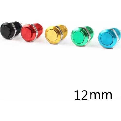 1pc 12mm Metal Oxidized push button Switch flat/high round waterproof momentary reset 1NO pin terminal red black blue Gold Green