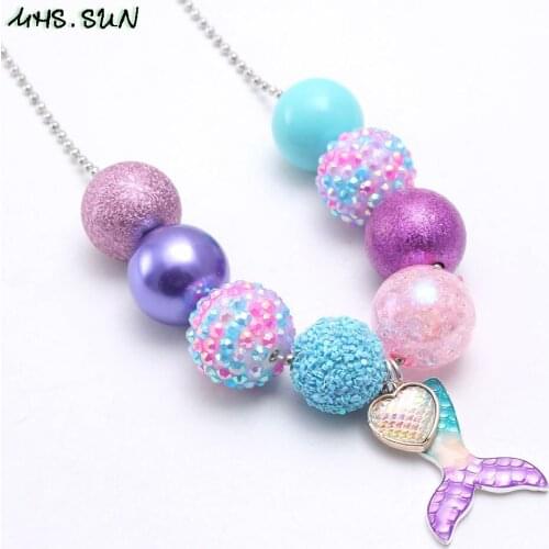 MHS.SUN cute baby mermaid tail pendants necklaces handmade chunky bubblegum jewelry beads chain necklace for girls kids gift 1pc