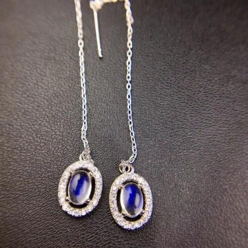 Fashion natural blue moonstone Elegant round ear line drop earrings Natural gem stone earrings 925 silver girl earrings jewelry