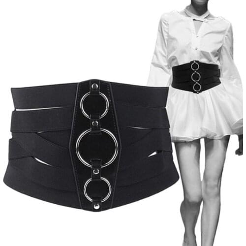 Fashion Corset Belt Women waist Elastic Cummerbunds PU Leather plus size belt wide designer Waistband silver Metal Cummerbund