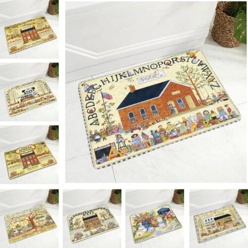 Cartoon House Floral Plant Floor Door Mat Decor Retro Rural Color Cities Doormat Soft Flannel Carpet for Kitchen Bedroom 40x60cm