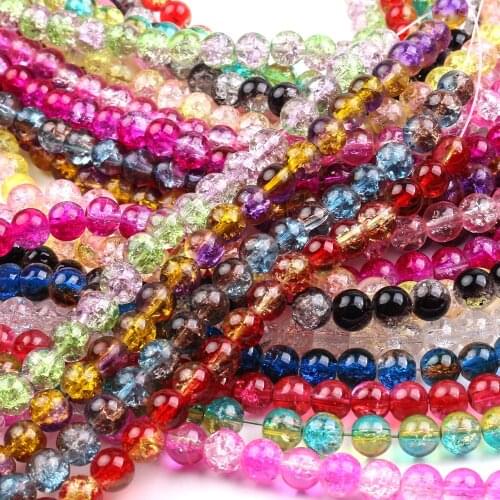 Natural Stone Cracked Round Beads Multicolor 6mm Glass Loose Quartz Crystal Floral Beads Spacer for Jewelry Making DIY Bracelet