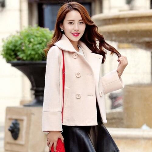 Autumn And Winter Woolen Coat Short Collar Women Jackets Slim Double Breasted Outwear Coat Red Plus Size 2XL YYJ356