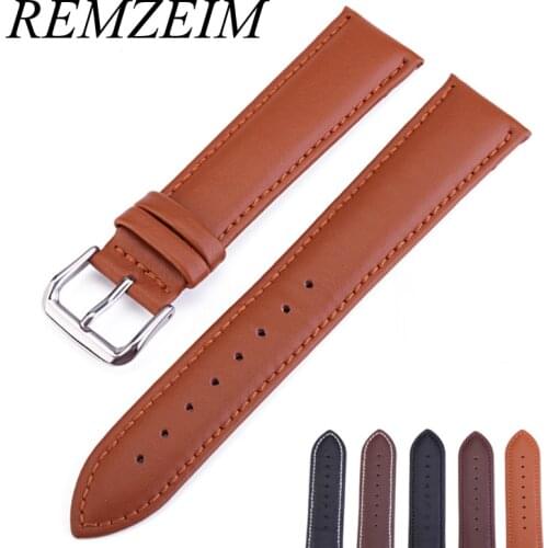 Business Style Leather Watchband Soft Strap Stainless Steel Buckle Men Women Replace Band 18mm 20mm 22mm 24mm for Watch
