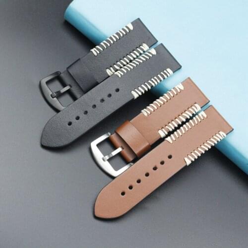 New Fashion Calf Leather Watch Strap 20mm 22mm 24mm Black Brown Men Watch Bands For Huawei GT Samsung S2 S3 DZ Fossil bracelet