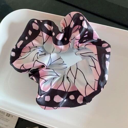 Anime Demon Slayer Kimetsu No Yaiba Hair Rope Ladies Hair Tie Striped Lady Scrunchies Ponytail Hair Female Girl Holder Rope