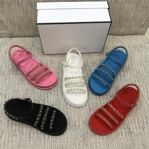 Hot Chain Sandals Women Shoes Flat Zapatillas Mujer Casual Round Toe Chaussure Femme Beach Ladies Shoes High Quality Sandalias