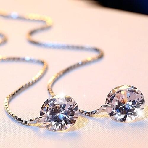 Cute Female Crystal Drop Earrings Line Tassel Earrings 925 Silver Boho Wedding Jewelry Long Dangle Diamond Earrings