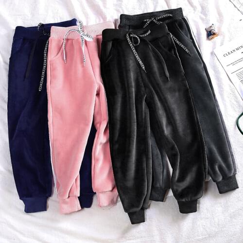 Winter Boys Girls Casual Pants Baby Boys Clothes Toddler Bell Bottom Thicken Fleece Pants Kids Warm Loose Pants BBebe Trousers