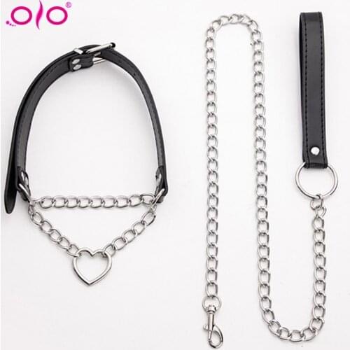OLO Dog Collar Neck Bondage Restraint with Steel Chain Adult Slave Costume Game SM Sex Toy for Couple Women Men