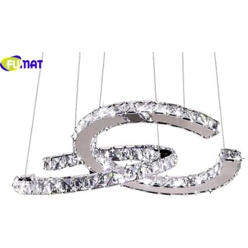 FUMAT Modern Chrome Pendant Lamp Crystals Diamond Ring LED Lamp Stainless Steel Hanging Light Adjustable Cristal LED Lustre