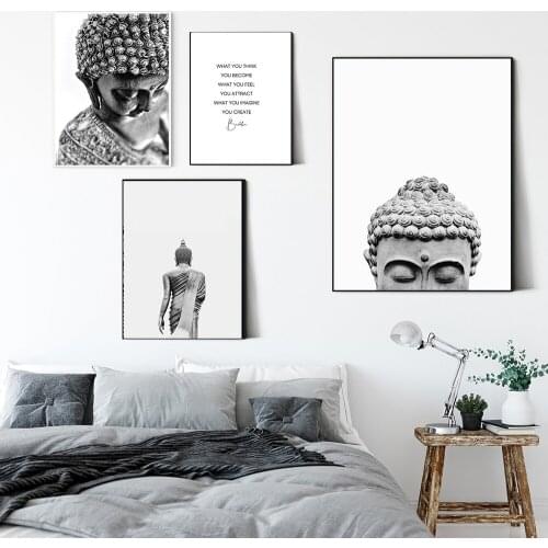 Zen Buddha Head Statue Poster Motivational Quostes Canvas Print Minimalist Wall Art Pictures Painting Buddhism Modern Home Decor