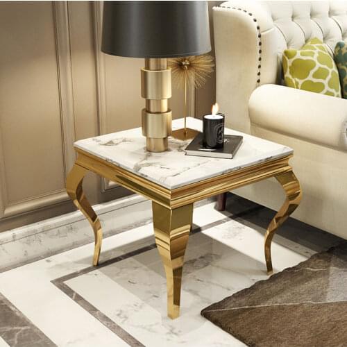 Light luxury edge sofa corner table European stainless steel marble plate small living room tea table