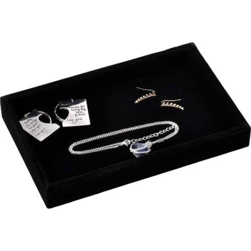 SZanbana Velvet Jewelry Tray Showcase Display Organizer for Ring Earring Necklace Pendants Bracelet (Black)