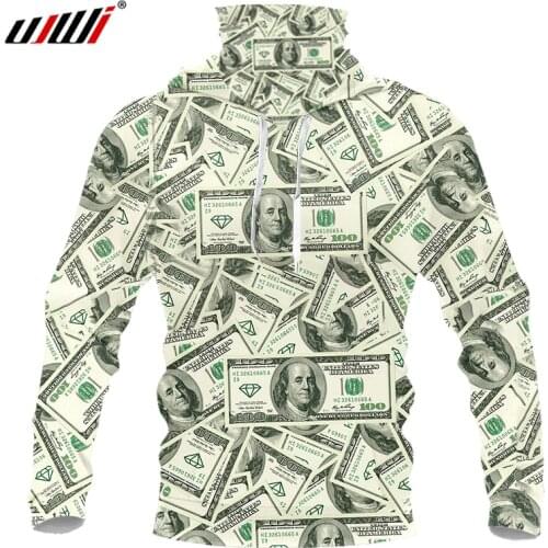 UJWI Mens Hoodies With Mask USD Money Suit 2020 New Men Pocket Jogging Homme Pullover Streetwear Sudaderas Hombre Custom