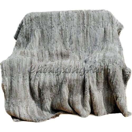 CX-D-10-X Custom Made Natural Colour Knit Rabbit Fur Throw Blanket Rug Mat