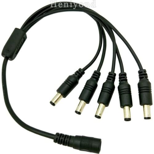2PCS High quality DC Power 5.5x2.1mm 1 Female to 5 Male Plug Cable Splitter Adapter for Security CCTV Camera or LED