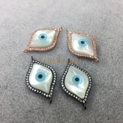 For Sale Shell Evil Eye Jewelry Findings Copper Metal Electroplated Evil Eye Charms For Necklace In 26*15 mm PC5261
