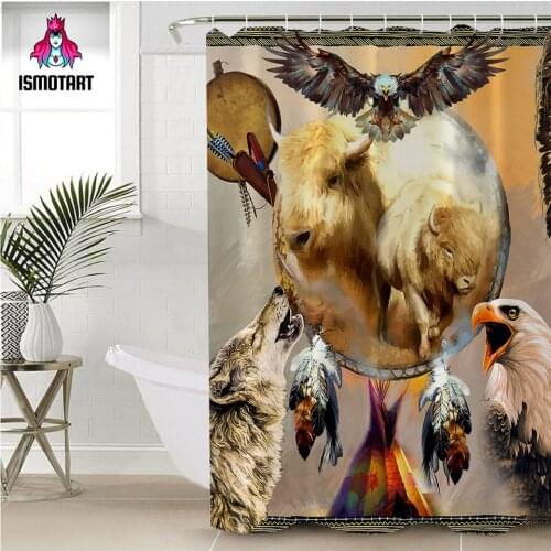 White Buffelo by Ismot Esha Shower Curtain Dreamcatcher Waterproof Bath Curtain With Hooks Eagle Wolf Tribal tenda doccia