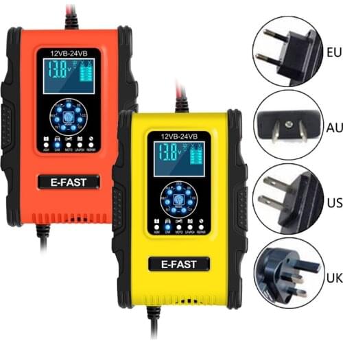 Battery Smart Charger 12V 24V 12A LCD Display Fully Automatic Dry and Wet Lead-Acid Charge 7-Segment for Cars Motorbike