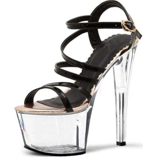 7 Inch Platform Sexy Dance Crystal Shoes 17cm Women Motorcycle High Heels Strappy Back Straps Stiletto Sandals