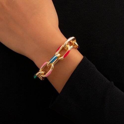 Bohemian Colorful Painted Aluminum Chain Charm Bracelet Jewelry For Women Fashion Trendy Cross Chain Bangle Bracelet