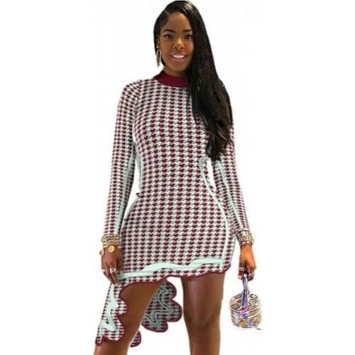 Women Elegant Office Midi Dresses Ladies Bodycon Print Long Sleeve O-Neck Female Fashion Sexy Work Autumn Summer Pencil Dress