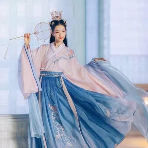 Elegant Hanfu for Women Embroidery Mesh 6m Big Swing Phoenix Embroidery Hanfu Gradient Color Dress Fairy Girls Performance