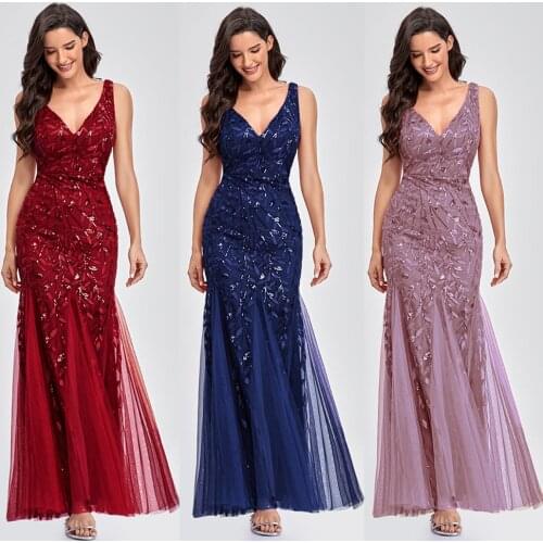 Sleeveless V-neck Tulle Sequins Evening Dresses V-back Mermaid Party Prom Gowns Women Formal Occasion Embroidered Robe Vestioes