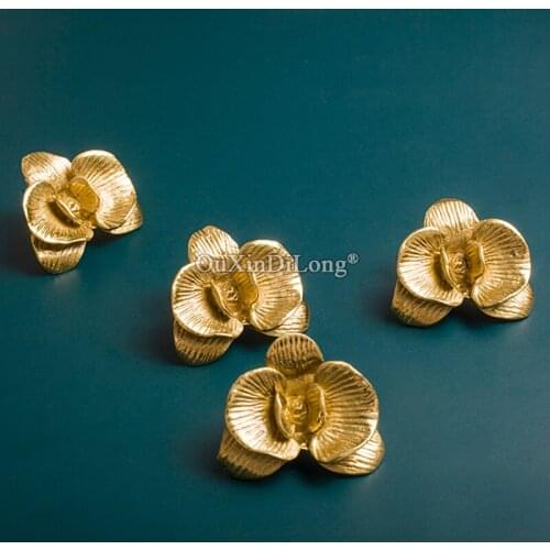 10PCS American Style Pure Copper Gold Retro Light Luxury Brass Handle Drawer Cabinet Cabinet Door Flower Handle GF297