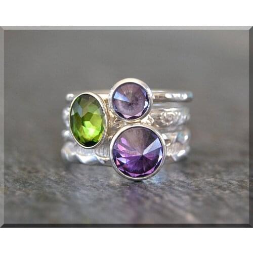 2021 new trend Delicate Three Tone Purple Green Rings For Wedding Jewelry 3Pcs/Set Women Stacking Finger Rings wholesale