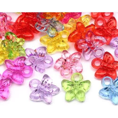 30pcs Mixed Color Butterfly Acrylic Beads 16mm Transparent Loose Spacer Beads For DIY Jewelry Design Bracelet Beaded Accessories
