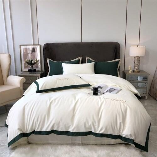 2021 Egypt Cotton Sanding Simple Pure Bedding Set Embroidery Warm Duvet Cover Flat Sheet Pillowcases Queen King Szie 4Pcs