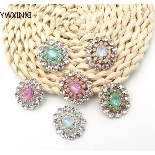 5Pcs 29*32MM Arched Metal Rhninestone Resin Handmade Needlework DIY Buttos for Clothing Wedding Party Bow Decortion Accessories