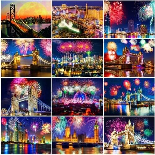 Diamond Painting Bridge City Night Mosaic Needlework Full Square/Round Diamond Embroidery Landscape Cross Stitch Home Decor