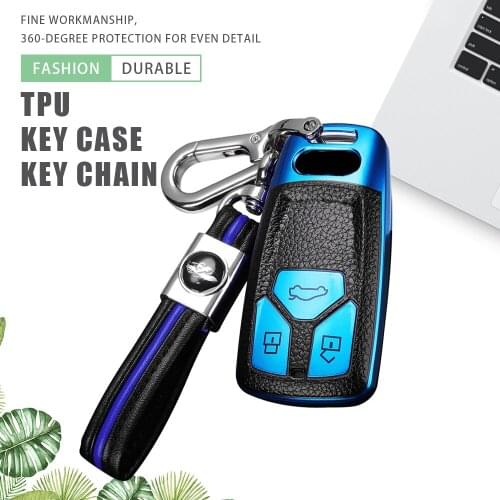 TPU Leather Car Key Case Cover Holder Key Chain for Audi A4 B9 A5 A6L A6 S4 S5 S7 8W Q7 4M Q5 TT TTS RS Protector Accessories
